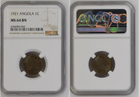 Angola 1921 1 Centavo Graded MS 64 BN by NGC. Only 3 coins graded higher by NGC.

KM-60