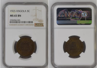 Angola 1923 5 Centavos Graded MS 65 BN by NGC. Highest graded coin at NGC. KM-67
