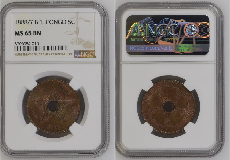 Belgian Congo 1888/7 5 CENTIMESGraded MS 65 BN by NGC. Only 4 coins graded highe...