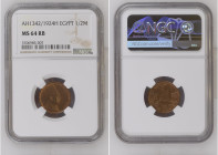 Egypt AH 1342/1924 H 1/2 Millieme Graded MS 64 RB by NGC. Only 39 coins graded higher by NGC. KM-330