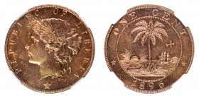 Liberia 1896H (Heaton Mint) Cu Cent (KM:5) NGC Graded MS 65 Red Brown