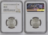 Morocco AH 1320 PA 1/4 Rial Graded MS 64 by NGC. Highest graded coin at NGC.