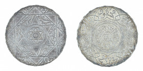 Morocco Paris, AH 1318 (1900), 5 Dirhams, in EF-AU condition

Y#12.2
