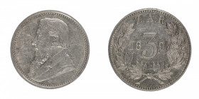 South Africa 1897 Ag Threepence, ZAR, (KM: 3) Extremely Fine or better, light hairline