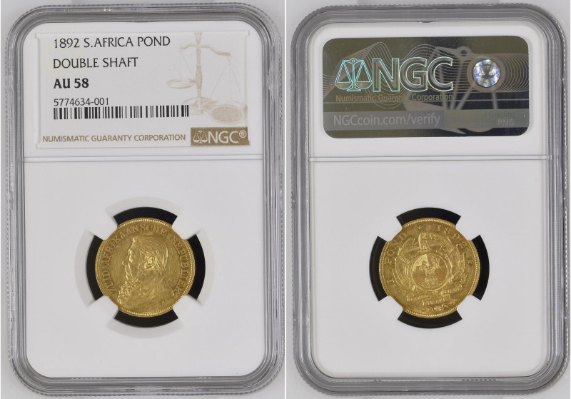 South Africa 1892 POND Double Shaft Graded AU 58 by NGC. Only 189 coins graded h...