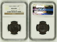 South Africa 1924 1/2 Penny Graded MS 66 BN by NGC. Highest graded coin at NGC. KM-13.1