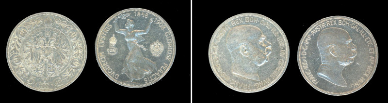 Austria, 2 coin lot of 1908 and 1909 5 Corona Very Fine + condition

1908, 5 Cor...