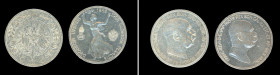 Austria, 2 coin lot of 1908 and 1909 5 Corona Very Fine + condition

1908, 5 Corona, KM 2809

1909, 5 Corona, KM 2813