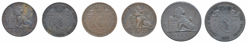 3 coins lot ; Belgium ; 

1849, 5 Centimes, in AVF condition KM-5.1

1851, 5 Cen...