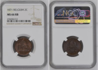 Belgium 1871 2 Centimes Graded MS 66 RB by NGC. Highest graded coin at NGC. KM-35.1