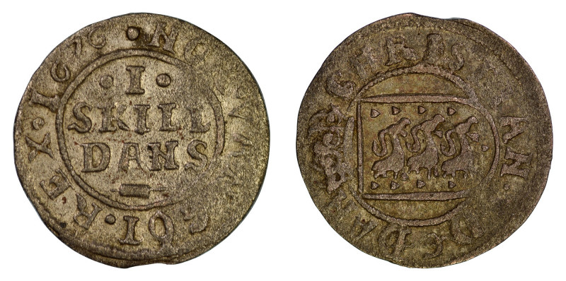 Denmark 1676 Ag 1 Skilling (H-75a) VF, as struck, scarce