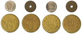 Denmark, 4 coin lot : 

10 ore 1884 CS, in VG condition

1 ore 1926 HCN, in VF condition

1 Krone 1936 (2x) in AVF condition