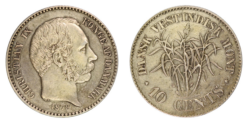 Danish West Indies 1878 Ag 10 Cents (KM:70) EF grade, Christian IX