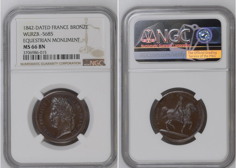 France 1842 DATED BRONZE Wurzb.-5685 Equestrian Monument Graded MS 66 BN by NGC....