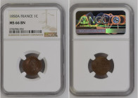 France 1850 A 1Centime Graded MS 66 BN by NGC. Highest graded coin at NGC. KM 754