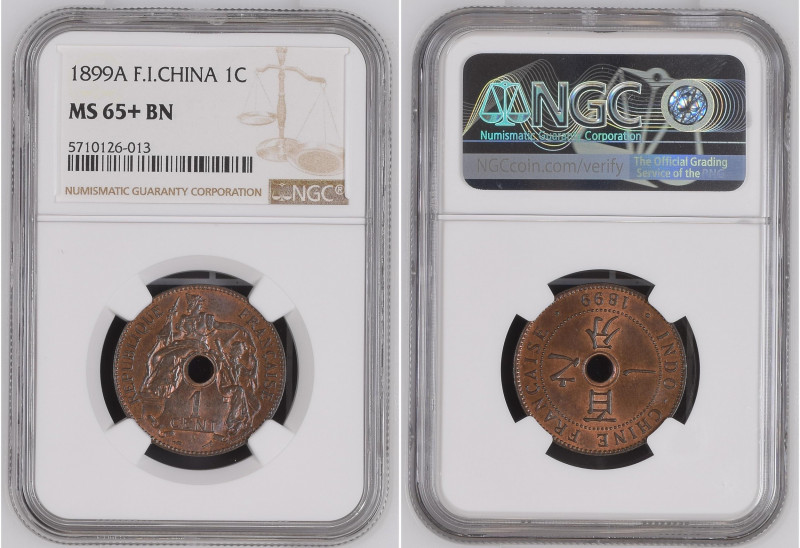 French Indo China 1899 A 1 Centime Graded MS 65+ BN by NGC. Only 1 coins graded ...