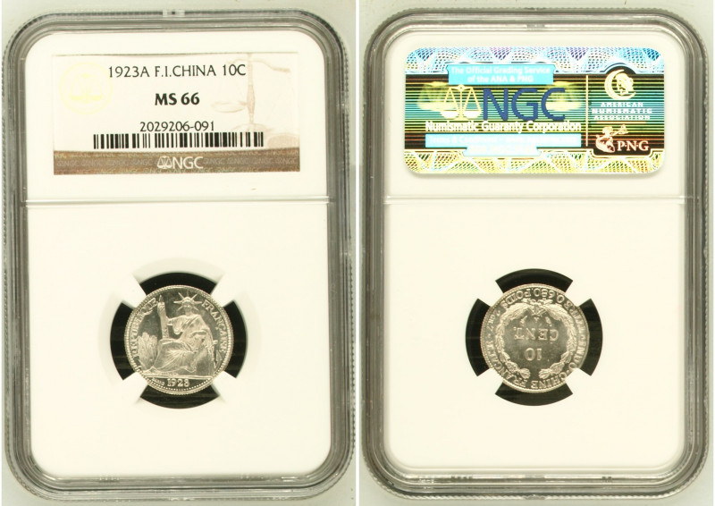 French Indo China 1923 A 10 Centimes Graded MS 66 by NGC. Highest graded coin at...