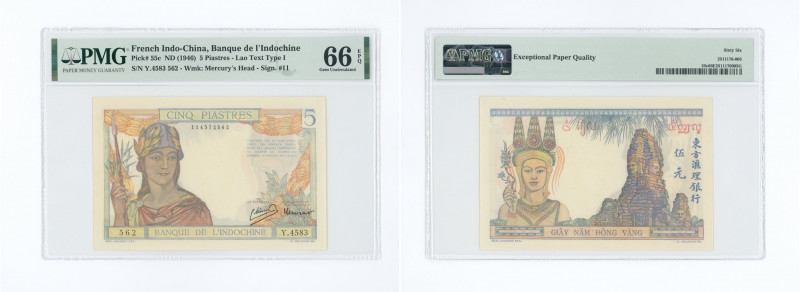 French Indo China, Banque de L'Indo-Chine, ND (1946), 5 Piastres, Pick 55c, Lao ...