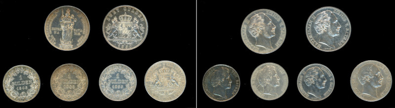 Germany, Bavaria, 6 coin lot of Gulden, 2 Gulden and a 1858 Thaler

1840 Gulden,...