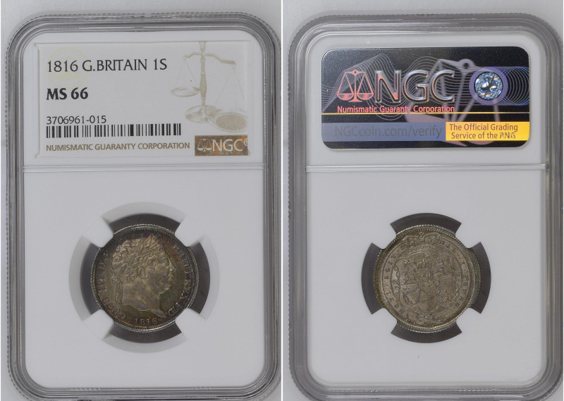 Great Britain 1816 1 Shilling Graded MS 66 by NGC. Only 5 coins graded higher by...