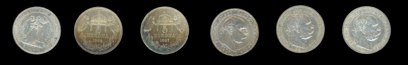 Hungary, 3 coin lot

1907 KB, 5 Korona, KM-488 in VF condition

1908 KB, 5 K...