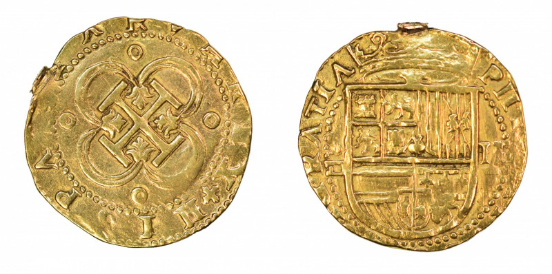 Spain Seville, 1556-1598 (SD), Philip II 2 Escudos, 

Removed from jewelery

wei...