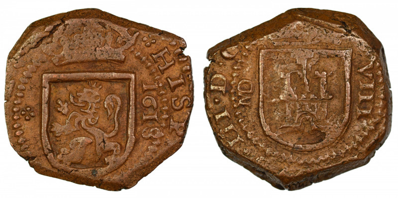 Spain 1618 Copper 8 Maravedis of Philip III, minted at Madrid (KM: 9.4) nice for...