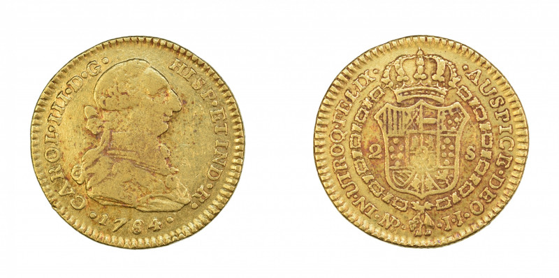 Spanish Colonial, Colombia 1784 NR JJ, 2 Escudos, Carol III, in Fine to Very Fin...