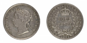 British Guiana & West Indies 1891 Ag FourPence (KM: 21) nice toned GEF with light brushing to obverse