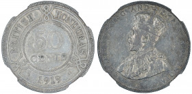 British Honduras 1919 50 Cents, Graded AU 53 by NGC.

KM-18