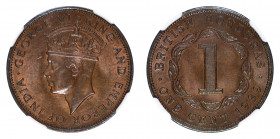 British Honduras 1939 Cu 1 Cent, George VI, NGC Graded MS 65 Brown,

 (KM: 21)