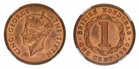British Honduras Cu 1 Cent, George VI, NGC Graded MS 64 Red Brown, KM:24.