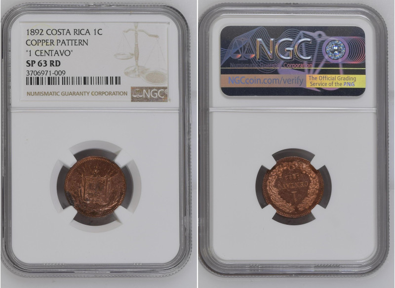 Costa Rica 1892 1 Centavo Copper Pattern ""1 Centavo" "Graded SP 63 RD by NGC. O...