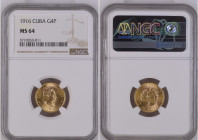 Cuba 1916 G 4 PESOS Graded MS 64 by NGC. Only 3 coins graded higher by NGC. KM-18

Weight is 0.1935 OZ