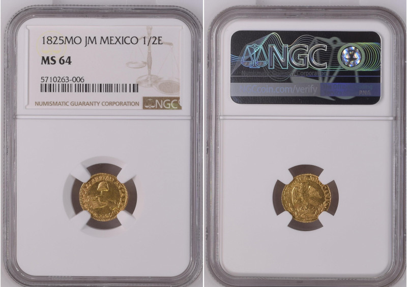 Mexico 1825 MO JM 1/2 ESCUDO Graded MS 64 by NGC. Only 2 coins graded higher by ...