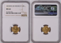Mexico 1825 MO JM 1/2 ESCUDO Graded MS 64 by NGC. Only 2 coins graded higher by NGC. KM-378.5

Weight is 0.0475 OZ