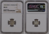 Mexico 1869/8 MO C 5 Centavos Graded MS 63 by NGC. Only 9 coins graded higher by NGC.