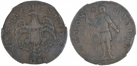 United States, 1788 1 cent, Massachusetts, graded VF Details (rim damgee) by PCGS