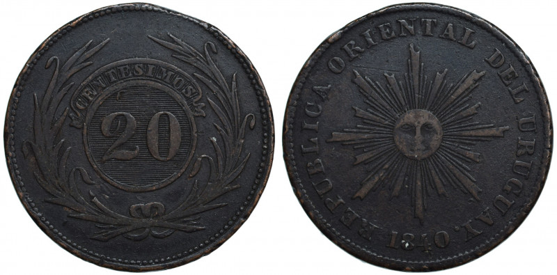 Uruguay, 1840, 20 Centimos, in VF condition

KM-2.1