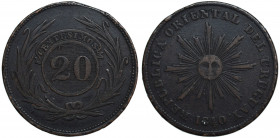 Uruguay, 1840, 20 Centimos, in VF condition

KM-2.1