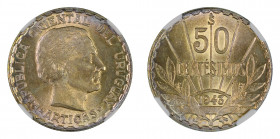 Uruguay 1943SO Ag 20 Centesimos (KM:31) NGC Graded MS 63, nice champagne toning