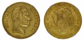 Venezuela 1887 (Au) 100 Bolivares. 

Graded AU 55 by NGC.

Y#34

0.9334 oz net