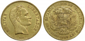 Venezuela, 1889, 100 Bolivares (Au), in AEF condition

 Y#34 

0.933402

Contact marks on the neck and jaw