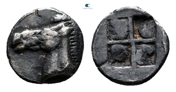 Aiolis. Kyme circa 480-450 BC. 
Tetartemorion AR

6 mm, 0,19 g



very fi...