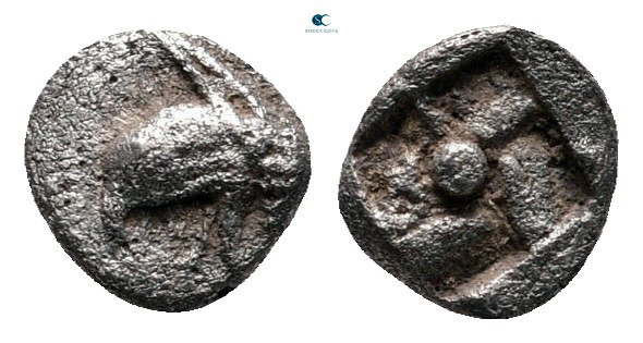 Ionia. Teos circa 500-450 BC. 
Tetartemorion AR

6 mm, 0,23 g



very fin...