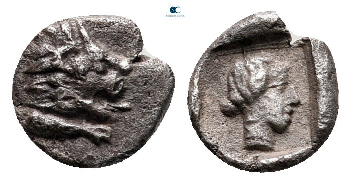 Caria. Knidos circa 411-405 BC. 
Hemiobol AR

7 mm, 0,40 g



very fine