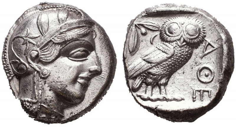 Attica, Athens AR Tetradrachm. Circa 454-404 BC. Helmeted head of Athena right /...