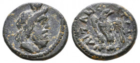 PHRYGIA. Aezanis. Pseudo-autonomous (3rd century). Ae.
Obv: Draped bust of Serapis right, wearing calathus.
Rev: AIZANЄITΩN.
Eagle standing left, h...