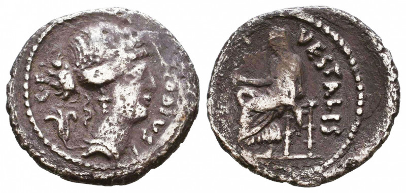 C. Clodius Vestalis AR Denarius. Rome, 41 BC.

Weight: 3 gr
Diameter: 19,2 mm