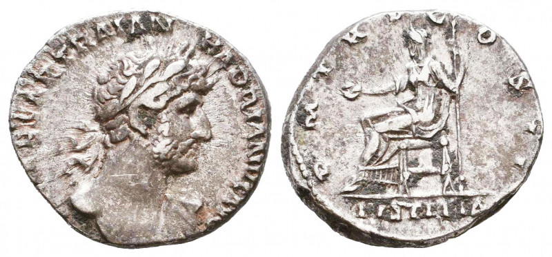 Hadrian AR Denarius. Rome, AD 132-134.

Weight: 3,6 gr
Diameter: 17,9 mm